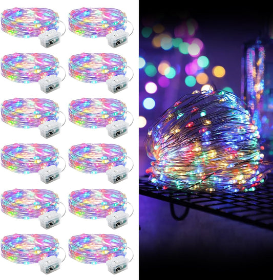 Aogist Led Fairy Lights 3 Modes Battery Operated String Lights Waterproof Silver Wire 7 Feet Firefly Starry Moon Mason Jar Lights for DIY Wedding Party Christmas (Rainbow, 12 Pack)