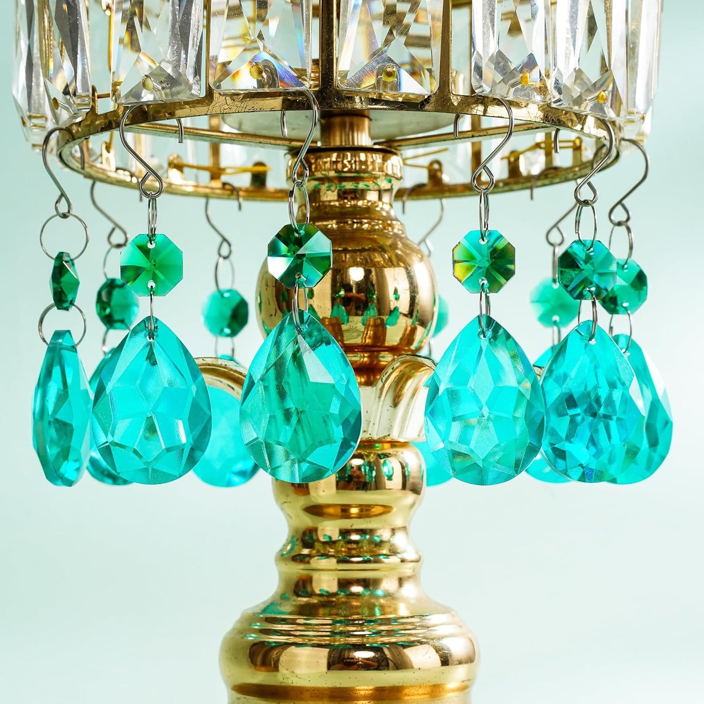 H&D HYALINE & DORA 3Inch Crystal Suncatcher Bauhinia Prisms Pendants 10Pcs Chandelier Crystals Replacement Hanging Sun Catcher Beads for DIY Arts Crafts Decor (Cyan Blue)