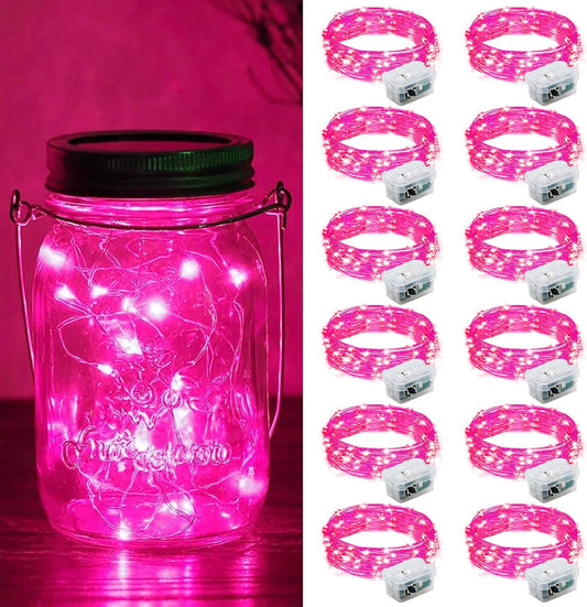 ZGWJ 12 Pack Fairy Lights Battery Operated, 7ft 20 Mini LED Fairy String Lights Silver Wire 3 Modes for DIY, Parties, Wedding, Bedroom, Halloween Christmas Decoration Pink