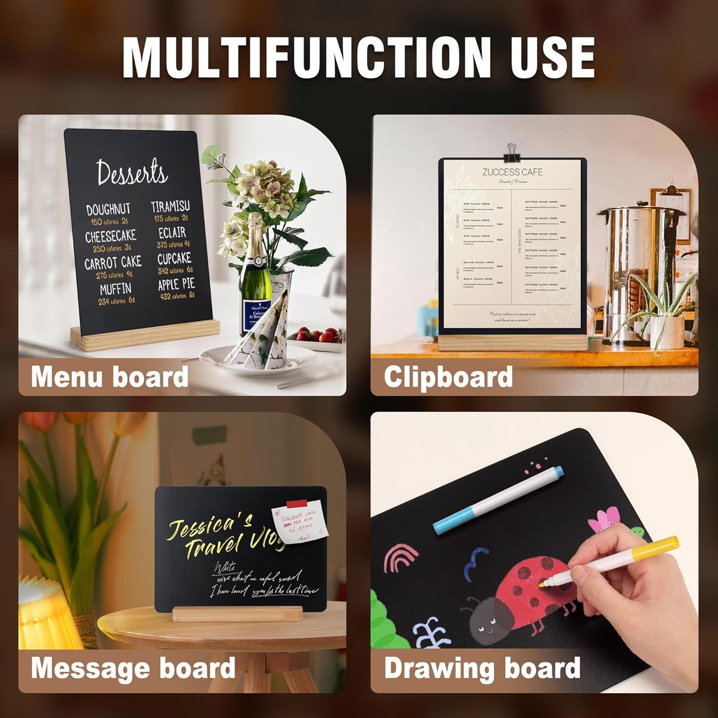 SELEAD Chalk Board Sign Board - 2 Pack 12x16 Inch Decorative Chalkboard with Wooden Stand + Hanging Rope, Table & Wall Decor, Double-Sided Message Menu Food Board for Business, Wedding