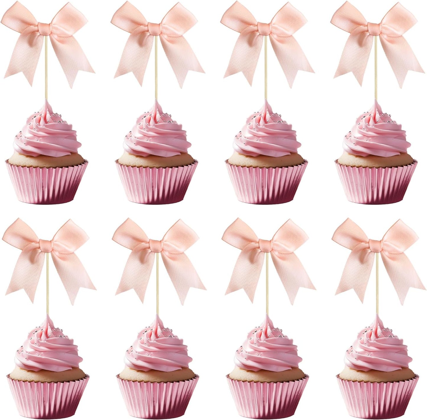 Gyufise 24Pcs Bow Cupcake Toppers Coquette Bow Girls Birthday Cake Decorations Bowknot Cake Toppers Bowknot Cupcake Picks for Baby Shower Birthday Wedding Bridal Engagement Party Supplies Dark Pink