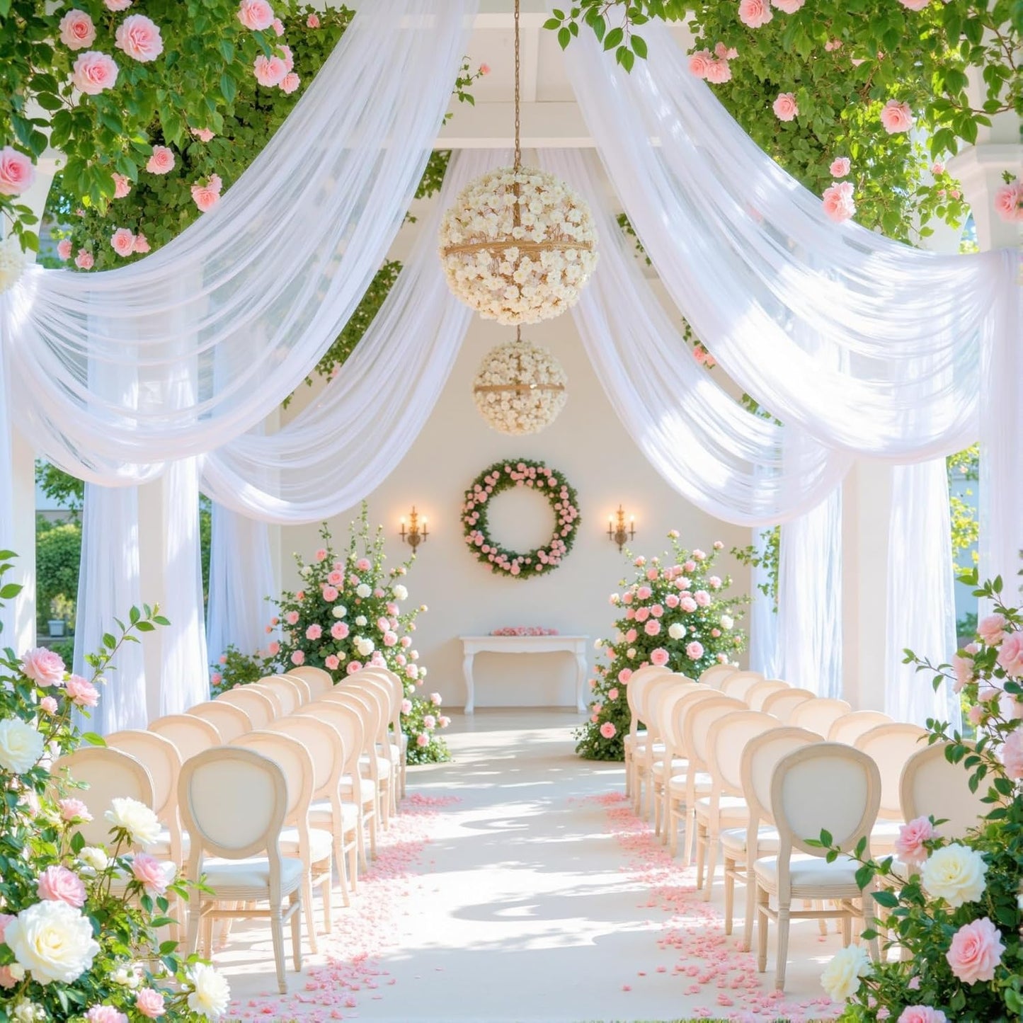 White Arch Draping Fabric for Wedding, 2 Panels 60" x 26Ft Chiffon Drapery Fabric Drapes Backdrop for Wedding Ceremony Baby Shower Bridal Shower Decoration