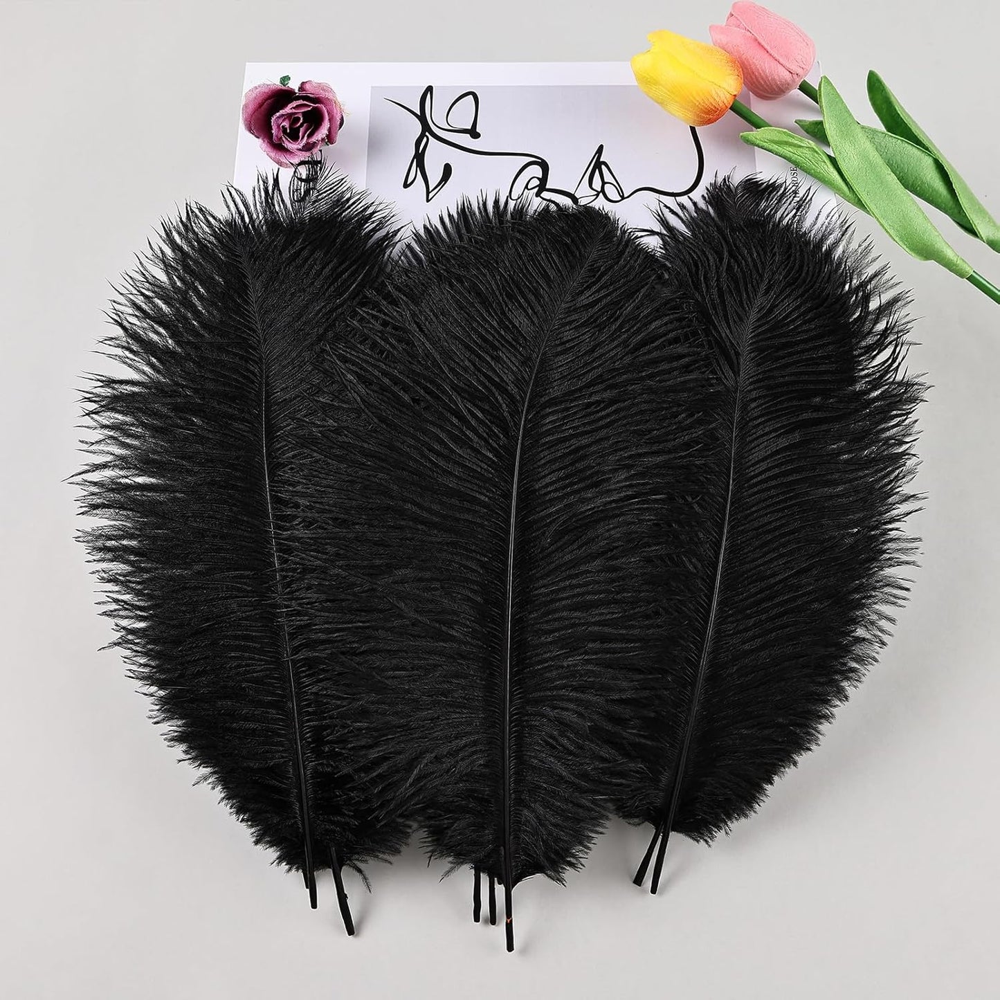 THARAHT Black Ostrich Feathers 24pcs Natural Bulk 10-12Inch 25cm-30cm for Crafts Wedding Party Centerpieces Halloween and Home Decoration Feathers