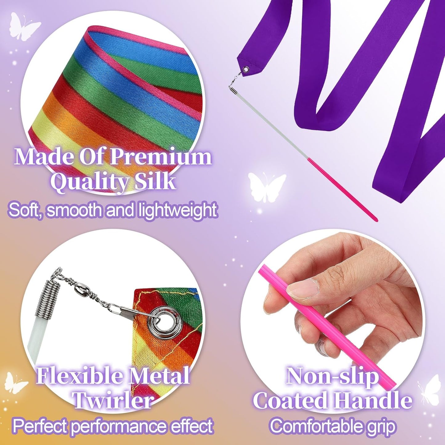 PAMASE Dance Ribbons - 16 Packs Ribbon Wands with Non-Slip Handles for Girls Gift, 6.6ft Rhythmic Gymnastics Dancing Rainbow Twirler Sticks Streamers Dance Flags