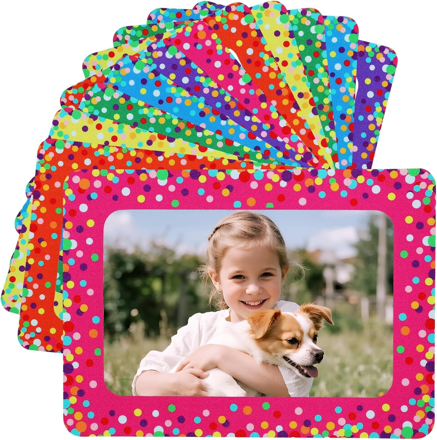 ANPHSIN 12Pcs Magnetic Picture Frame for 4x6in Photo - Cute Magnets Frames Fridge Decor Gifts for Girls Women, Home Refrigerator, Back to School Locker, Classroom Decorations Supplies, Colorful Dots