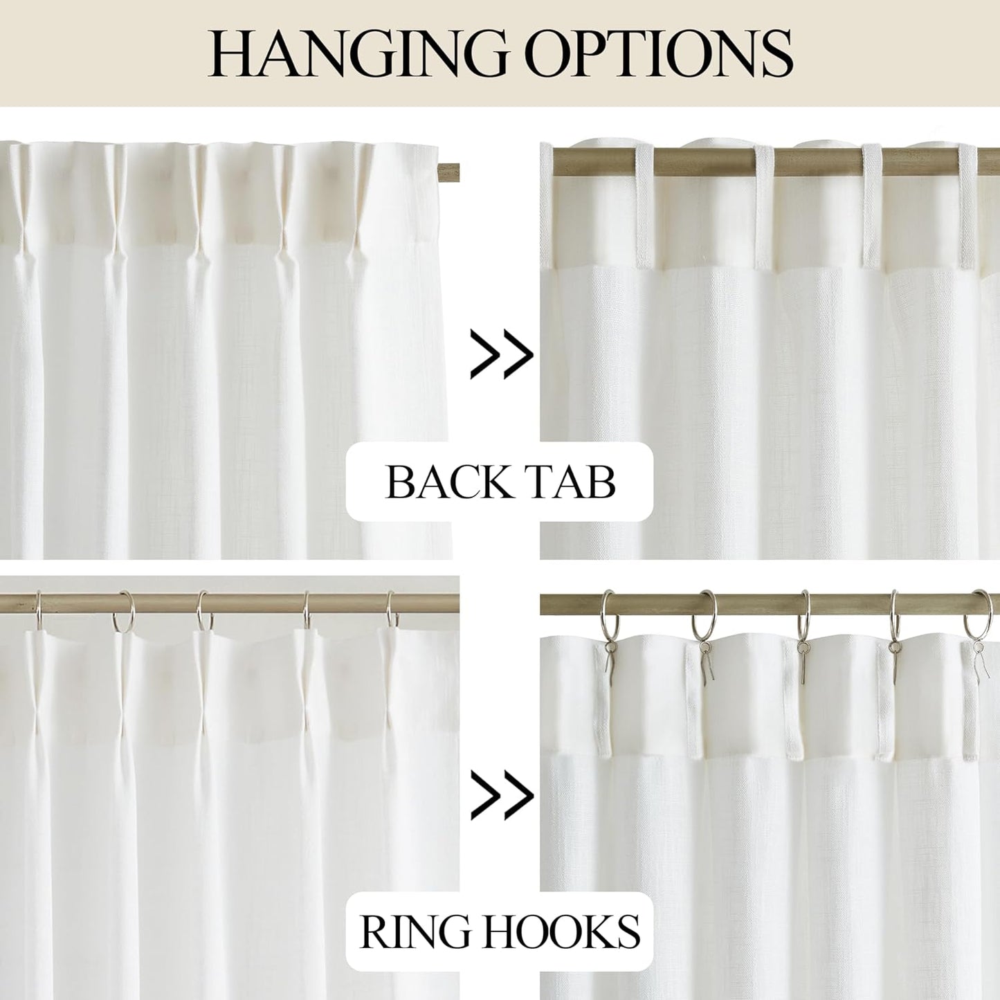 Vision Home White Pinch Pleated Semi Sheer Curtains Textured Light Filtering Window Curtains 90 inch for Living Room Bedroom Patio Rayon Blended Pinch Pleat Drapes with Hooks 1 Panel 60" Wx90 L