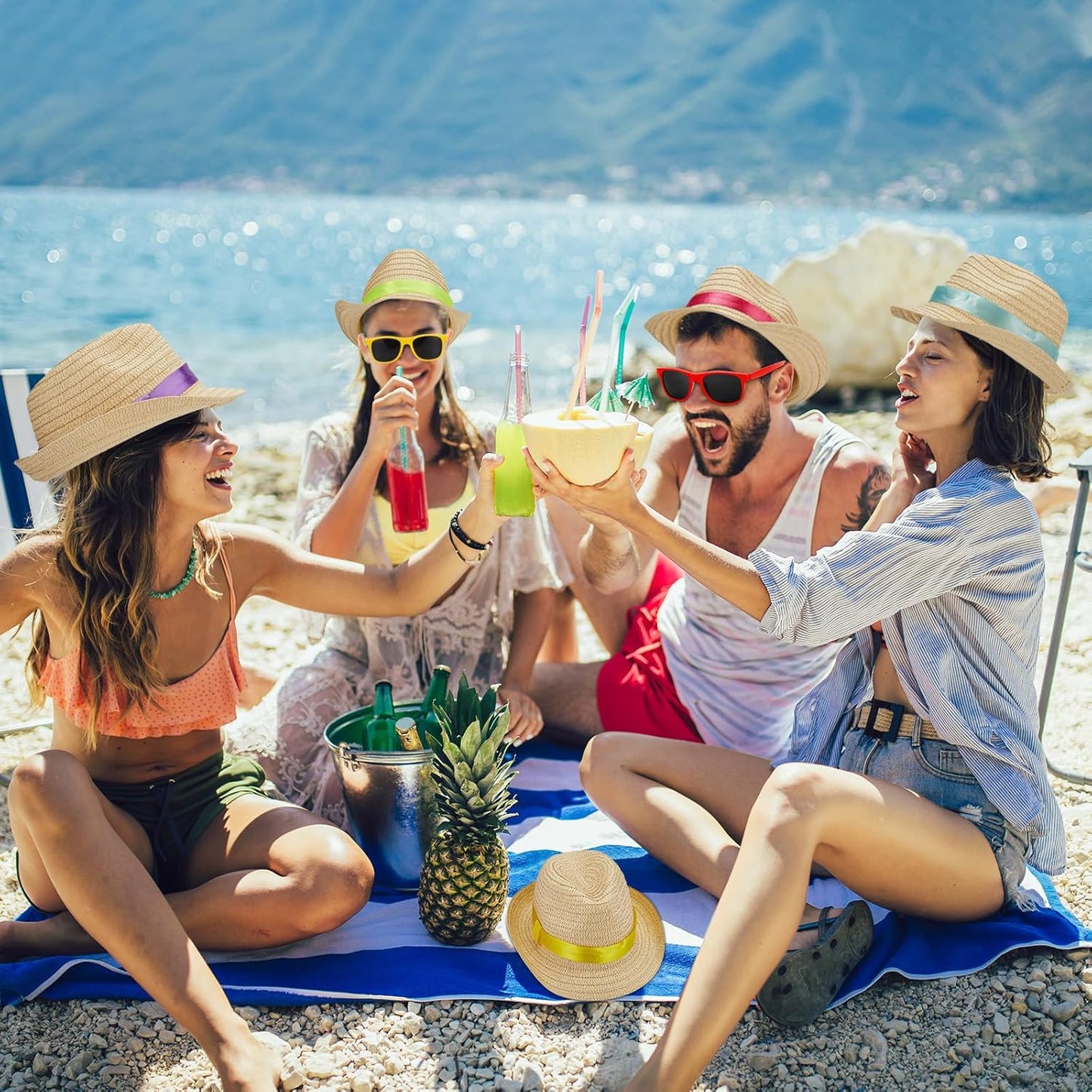 Newcotte Straw Hats, Havana Cubans with Sunglass Hawaiian, Birthday Party Supplies