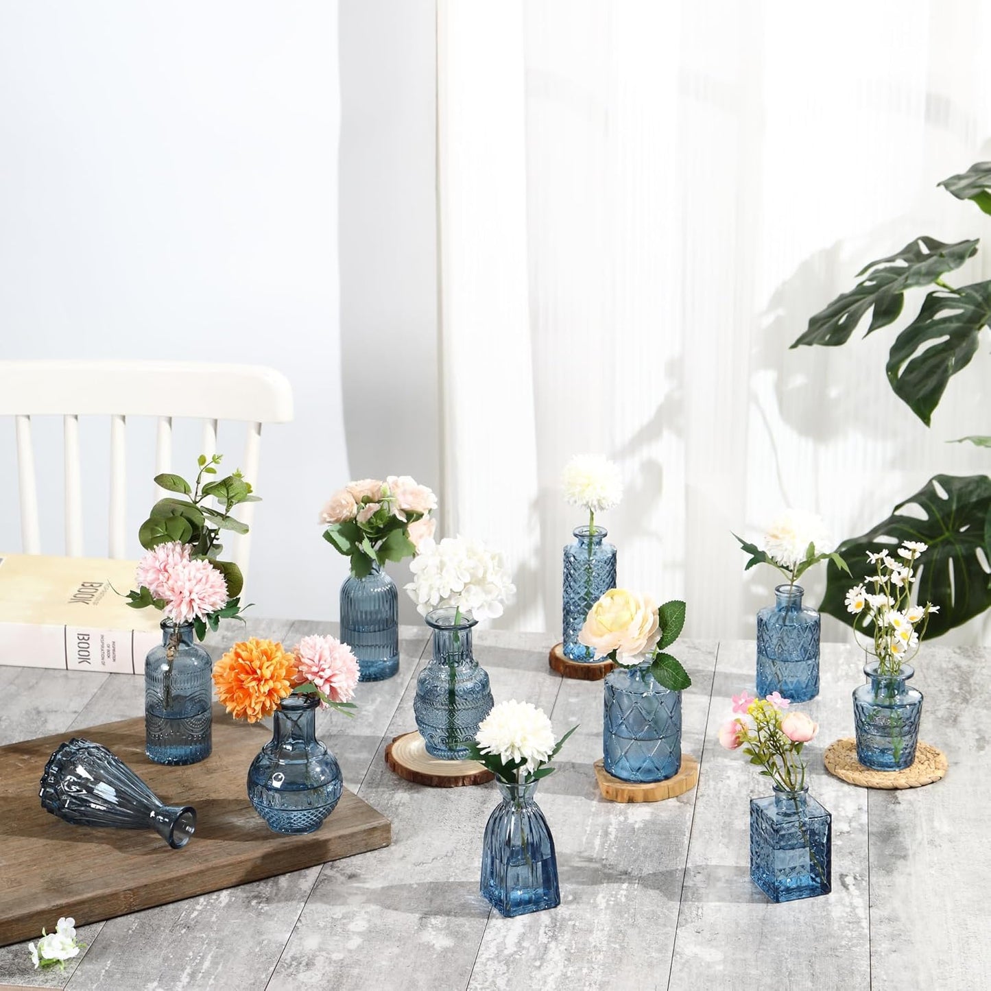 Bud Vases in Bulk 30, Blue Glass Vases for Centerpieces, Small Flower Vase for Centerpieces, Small Vase for Flowers, Mini Vintage Vases for Wedding Table Decor