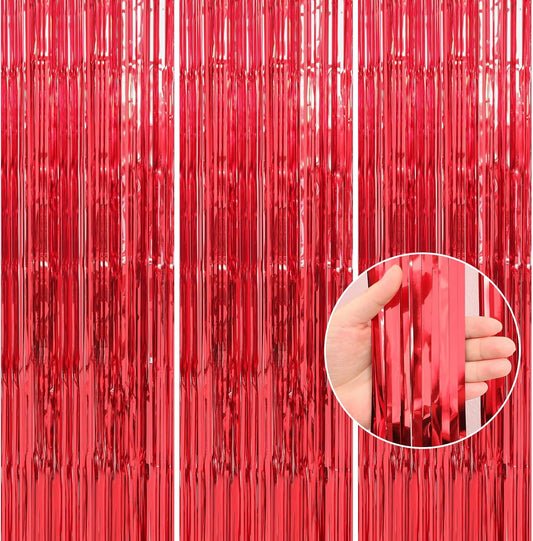 Crosize 2 Pack 3.3 x 9.9 ft Red Foil Fringe Curtains Party Decorations, Red Tinsel Curtain Backdrop for Parties, Door Streamers, Glitter Streamer Fringe Backdrop for Birthday Decoration