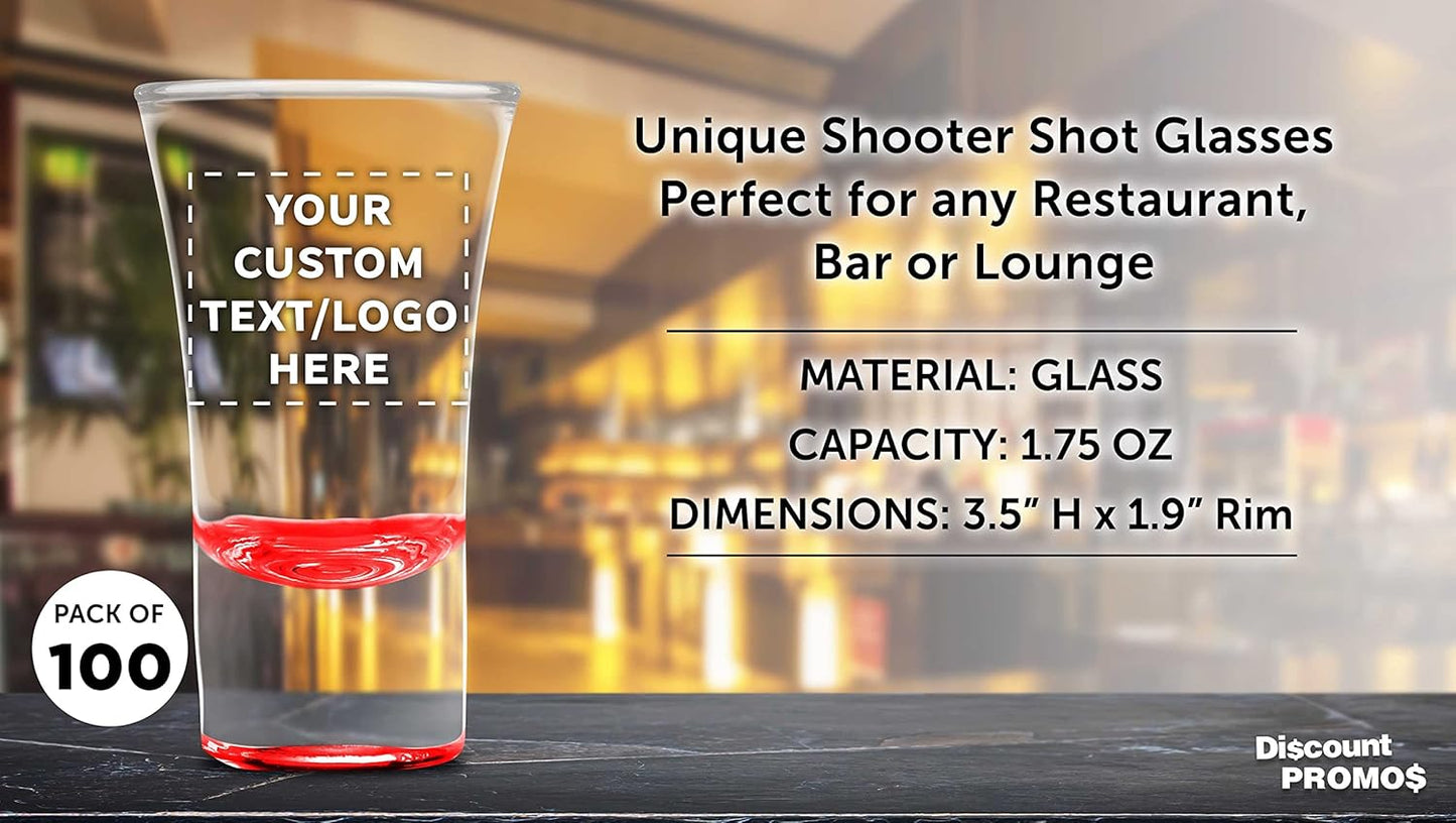 Custom 2 oz. Lord Shooter Etched Shot Glasses, 100 pack, Personalized Text, Logo, 21st Birthday Party, Lounge Glassware, Red