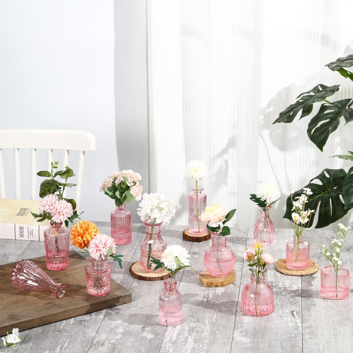 Bud Vases in Bulk 64, Glass Vases for Centerpieces, Small Vases for Flowers, Small Flower Vase for Centerpieces, Mini Vintage Vase, Pink Bud Vases for Wedding Table Decor