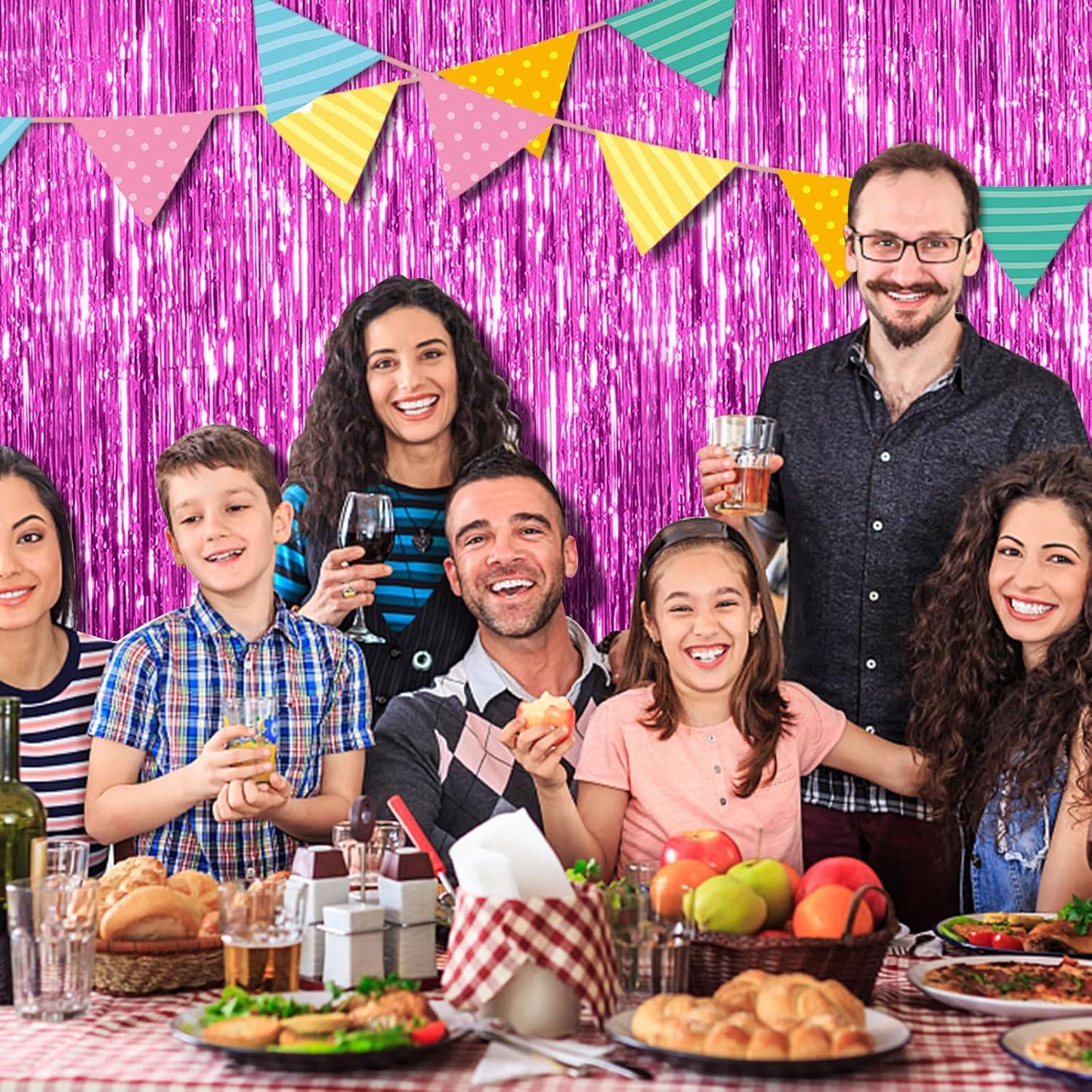 3 Pack Hot Pink Backdrop Curtain Birthday Party Decorations Tinsel Streamers Foil Fringe Backdrop New Years Bachelorette Graduation Engagement Party Decorations Hot Pink Photo Booth Backdrop