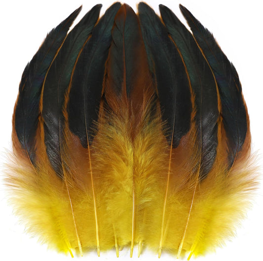 SOGUGOM Yellow Rooster Tail Feathers - 200 pcs 5-7 inch Natural Rooster Tail Feathers Bulk for Mardi Gras, Costume and Party(Yellow)