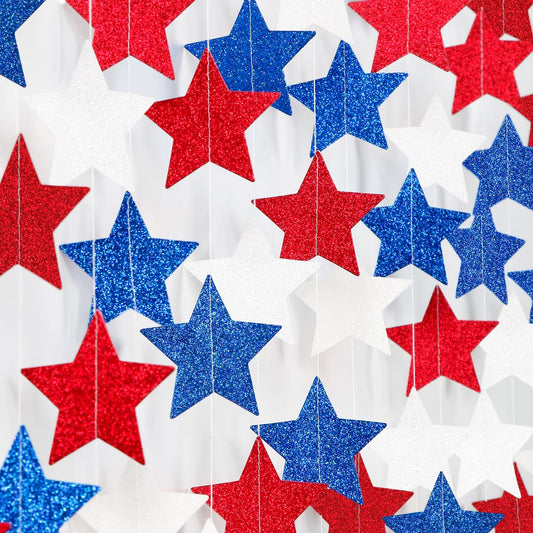 Fourth-4th of July Memorial-Day Party-Decorations - 62ft Patriotic Red-Blue White Twinkle Little Star Hanging Streamers-Garland Banner,Independence Graduation Baby Shower Birthday Decor Hugtmr