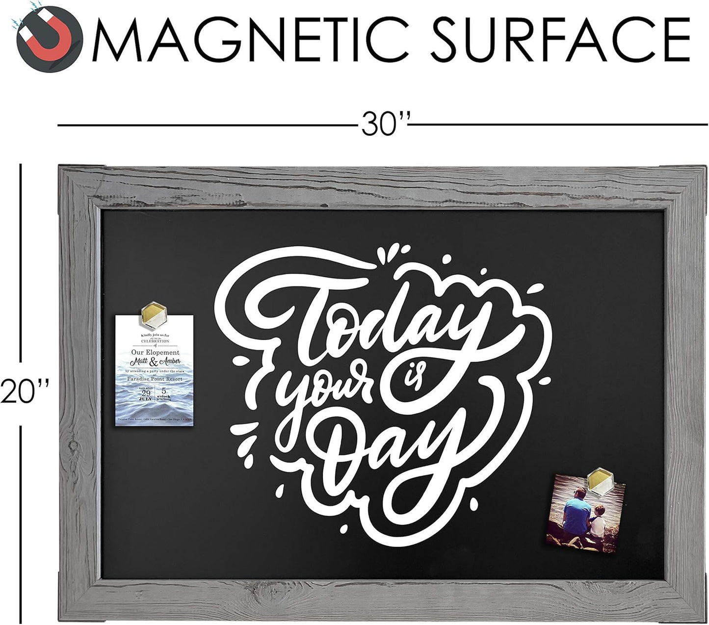 Loddie Doddie Chalk Board for Wall - 20 x 30 in Gray Rustic Frame - Magnet Board - Easy Erase Surface for Use as Chalkboard Calendar