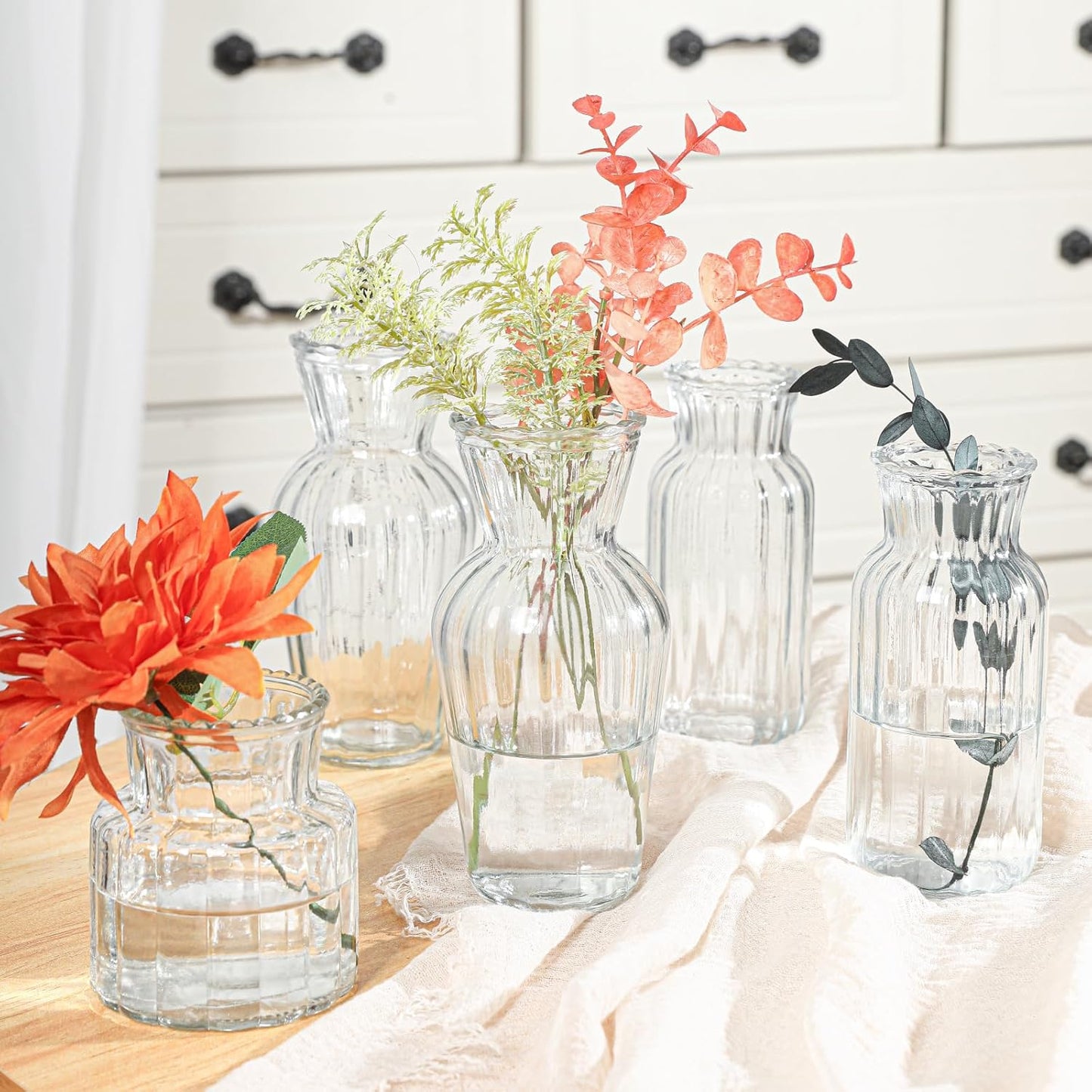 Modern Clear Glass Vase Set - 18Pcs Small Handmade Flower Vases, Decorative Mini Bud Vases for Wedding Reception, Dining Table, and Home Decor - Perfect for Single Stem Flowers
