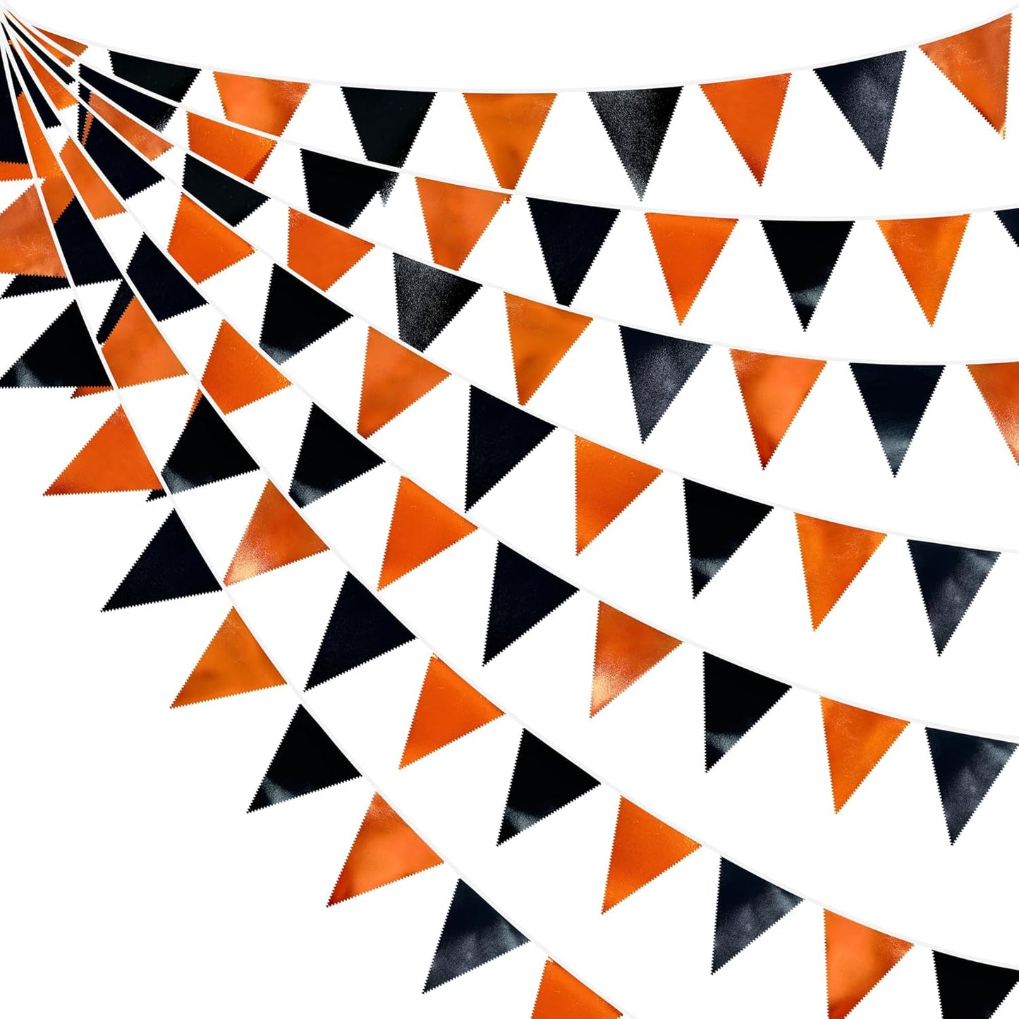 Black Orange Party Decoration Metallic Fabric Triangle Pennant Banner Flag Bunting Garland for Graduation Halloween Fall Autumn Thanksgiving Birthday Wedding Baby Shower Bridal Shower Party Supplies