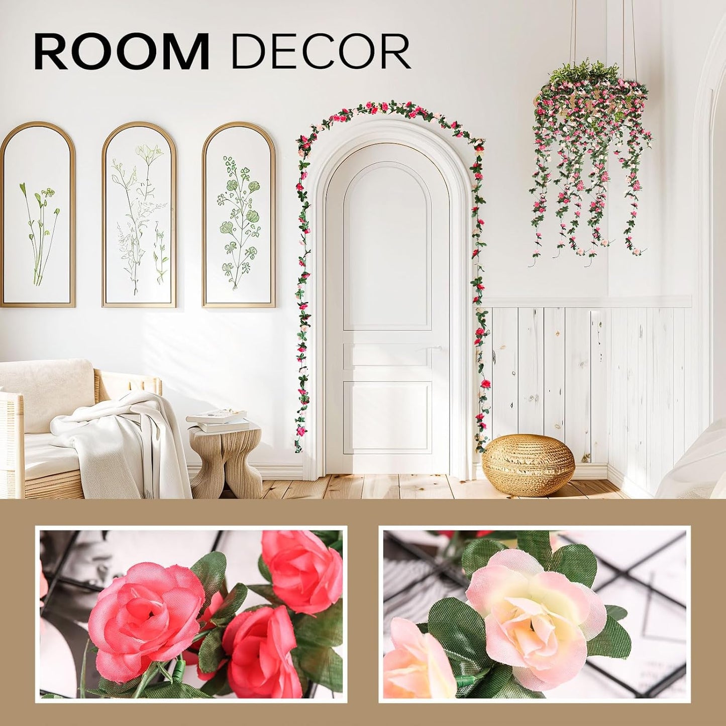 Miracliy 5Pcs 41FT Pink Flower Garland Artificial Rose Arch Vines Fake Spring Floral Garland for Flower Wall Backdrop Wedding Mothers Day Garden Tea Party Decoration