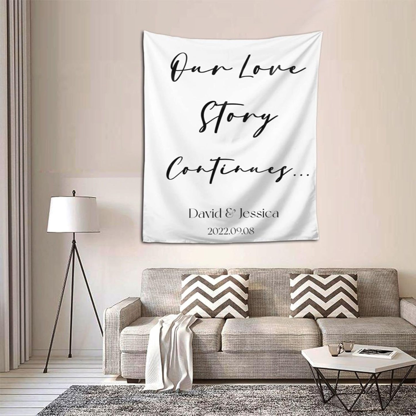 Our Love Story Continues Backdrop Custom Tapestry with Names and Date Personalized Calligraphy Banner for Ceremony Rustic Wedding Sign Reception Arch