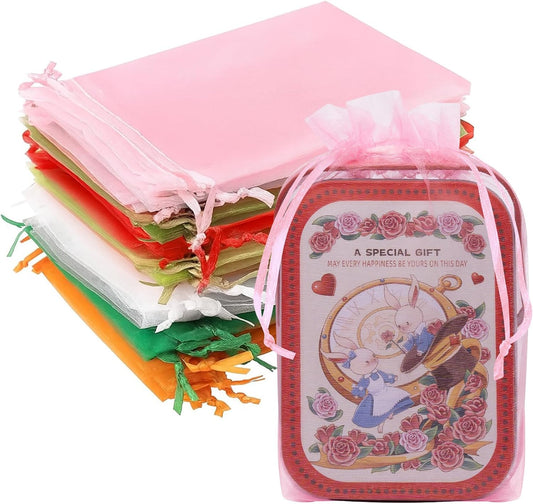 Crweety 50 Pcs Mix Color Organza Bags 6x9 Inch, Small Gift Bags Mesh Bags Drawstring Goodie Bags for Wedding Party Favor Halloween Treats Christmas