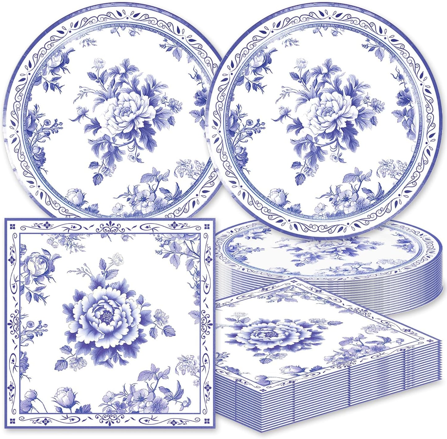 40pcs Blue and White Flower Party Decorations Disposable Blue Floral Plates and Napkins Flower Tableware Set for Bridal Shower Decoration Wedding Tea Party,Suitable for 20 Guests.