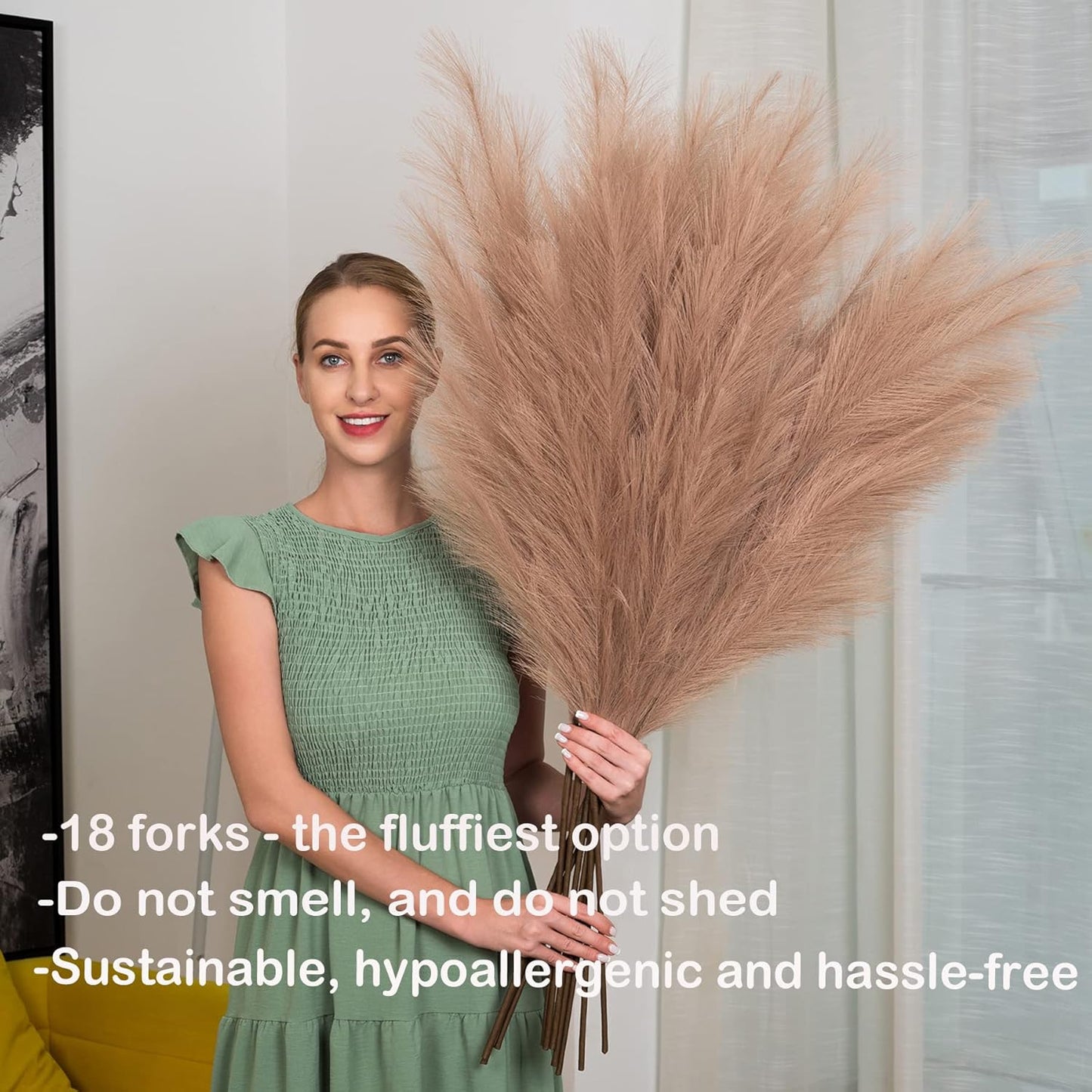 EVODIS Pampas Grass Decor Tall, 43"/110cm Faux Pampas Grass 6 Stems Large Pompass Grass Branches Tall Bulk Boho Flower Arrangement for Home Room Wedding Party Decor (Taupe)