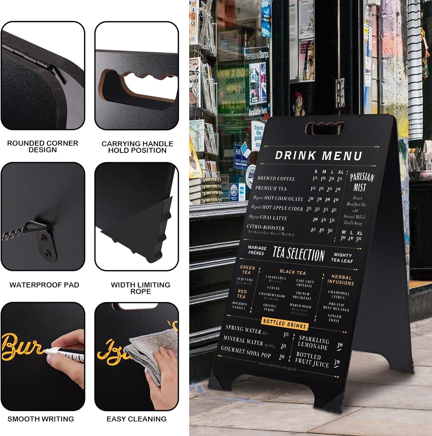 16x32 Double-Sided A-Frame Chalkboard Sign with 8x12 Chalkboard, Liquid & Solid Chalk Markers, Wedding & Event Signage