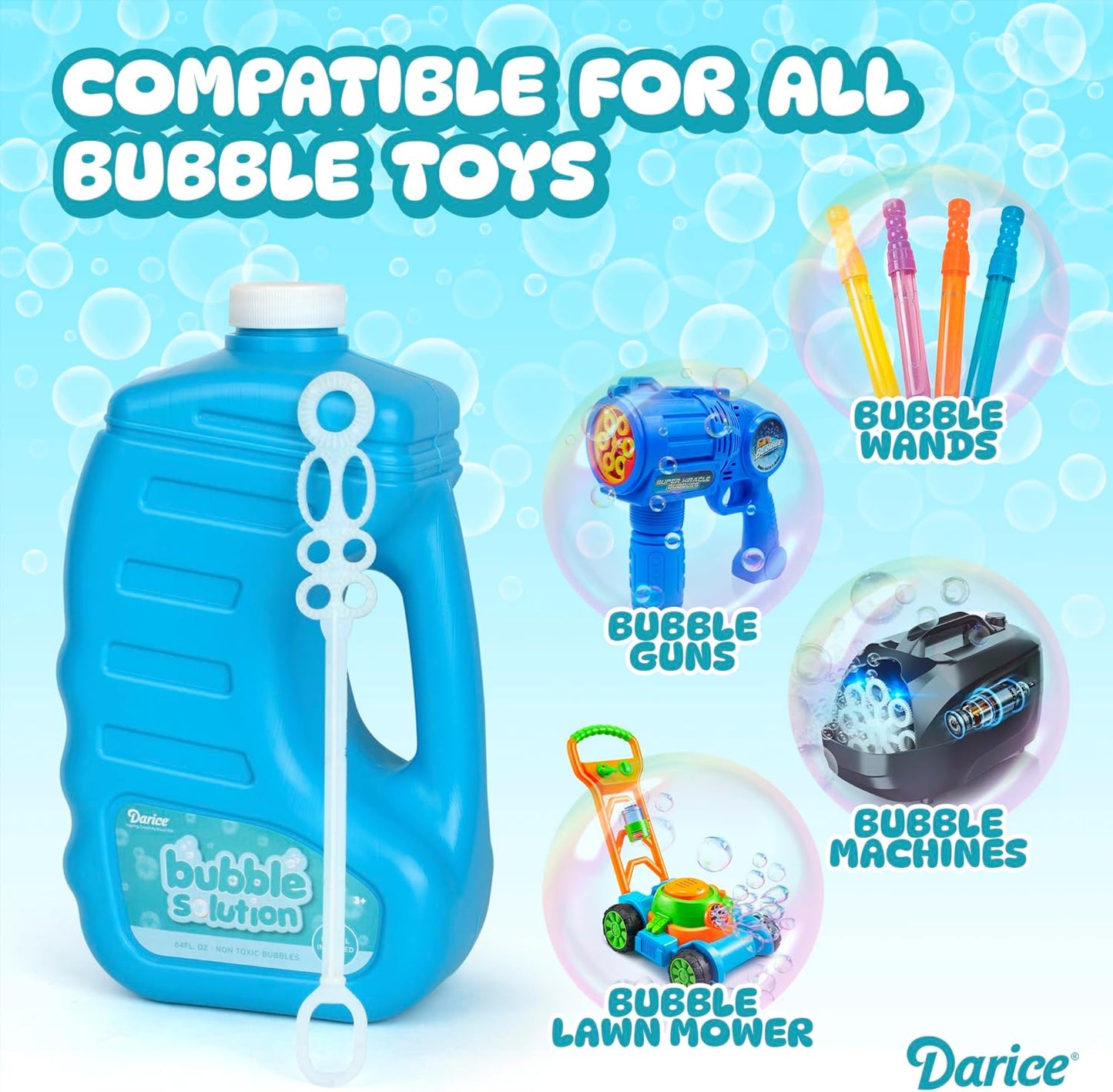 Darice 2 Pack 128oz Bubble Solution Refill for Bubble Machines & Blowers - Easter, Weddings, Birthdays, Outdoor - 4 Big Bubble Wands Included - Non-Toxic Safe for Toddlers & Kids, Colors May Vary