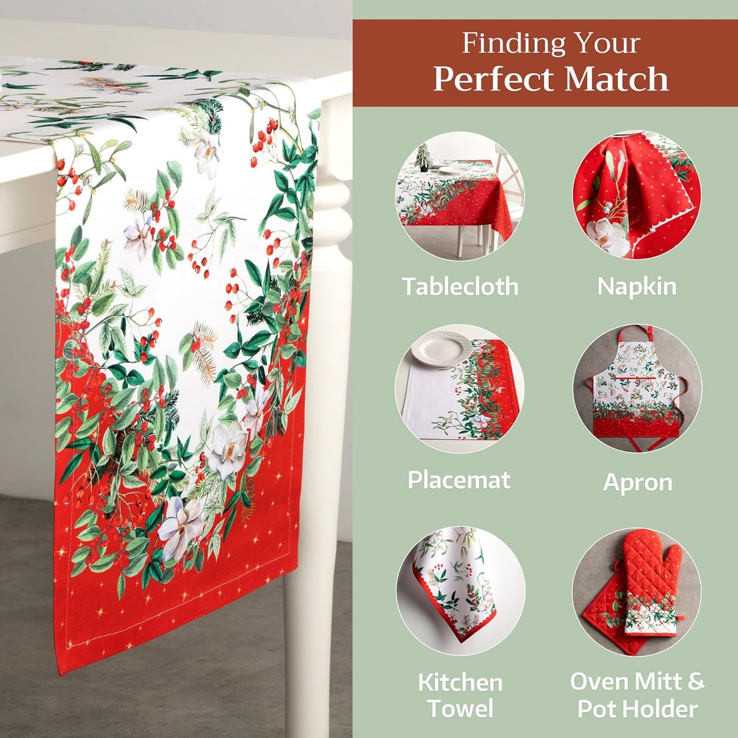 Maison d' Hermine Table Runner 100% Cotton Double Layer Table Runners 72 inches Long for Thanksgiving Christmas Decorations Home Kitchen Dining Party Wedding (Noel, 14.5" x 72")