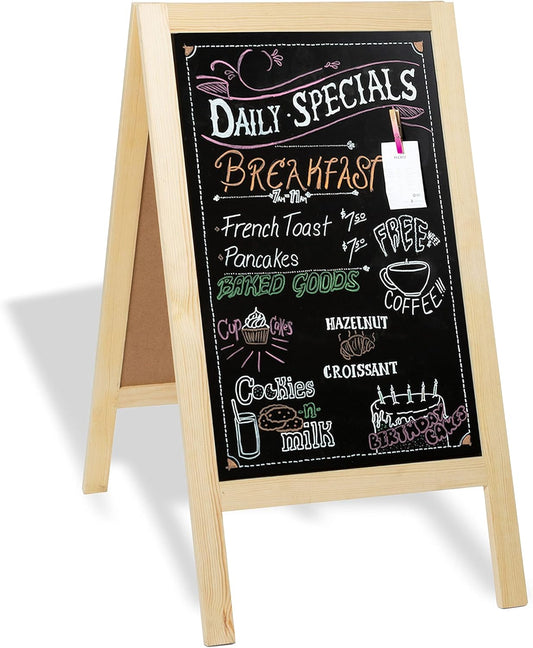 Ilyapa Wooden A-Frame Sign with Eraser & Chalk - 40 x 20 Inches Magnetic Sidewalk Chalkboard – DIY Menu Display for Restaurant, Business Or Wedding
