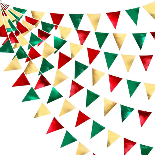Christmas Party Decorations Triangle Pennant Banner Flag Red Green Gold Metallic Fabric Bunting Garland for Xmas Holiday Wedding Bridal Shower Birthday Bachelorette Graduation New Year Party Supplies