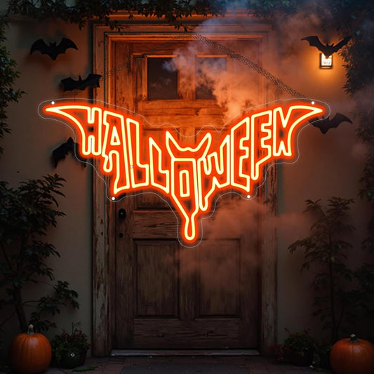 Halloween Bat Shaped Neon Sign Spooky Red LED Wall Decor For Haunted House Party Gothic Bar Room Glowing Halloween Decoration Outdoor Use Bedroom Home Decor Bar LED Decoration Light-Orange