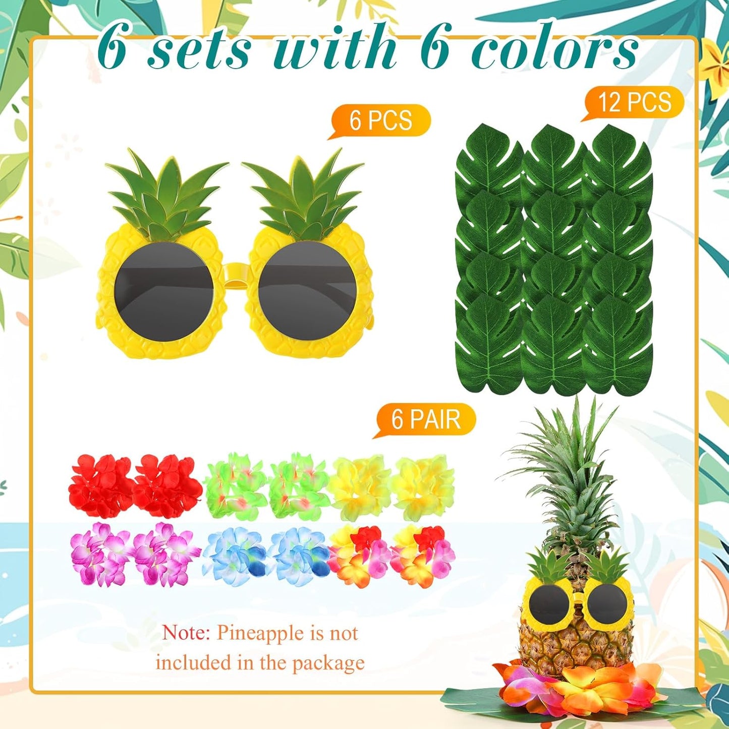 6 Sets Hawaiian Table Centerpieces Pineapple Luau Party Table Decorations Tropical Decor for Beach Summer Party
