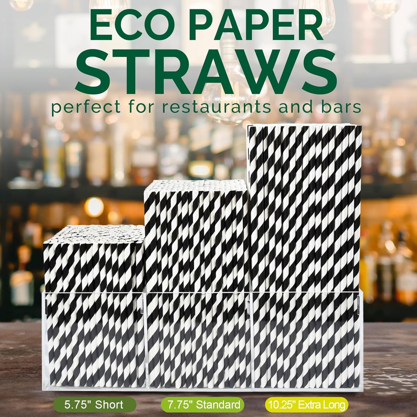 [500 Counts] Chunspak 5.75 inch Eco-friendly Disposable Short Paper Drinking Straws Bulk for Cocktail, Mixed Drinks - Black White Striped