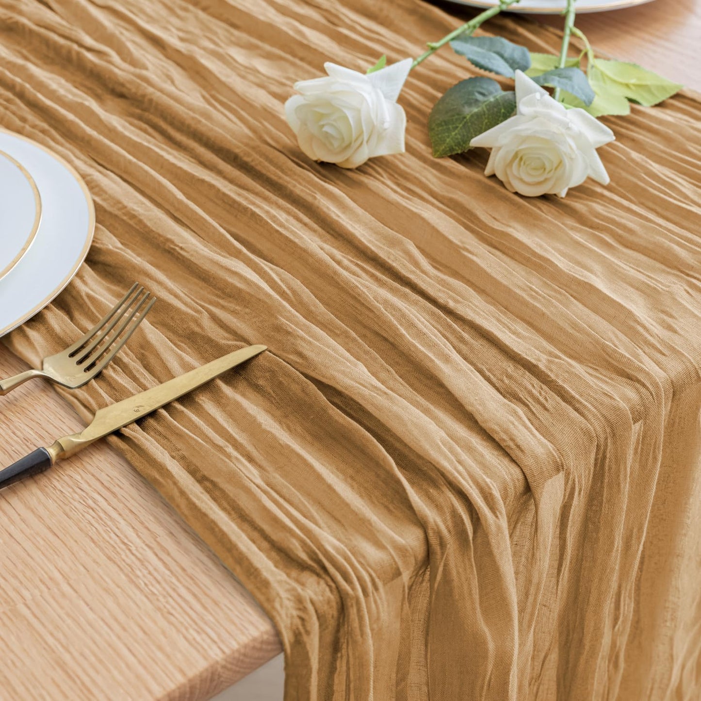 Asee'm Cheesecloth Table Runner 120 Inches Long Khaki Boho Gauze Cheese Cloth Runner 10FT Rustic Sheer Fall Table Runners for Thanksgiving Christmas Wedding Party Baby Shower Decoration