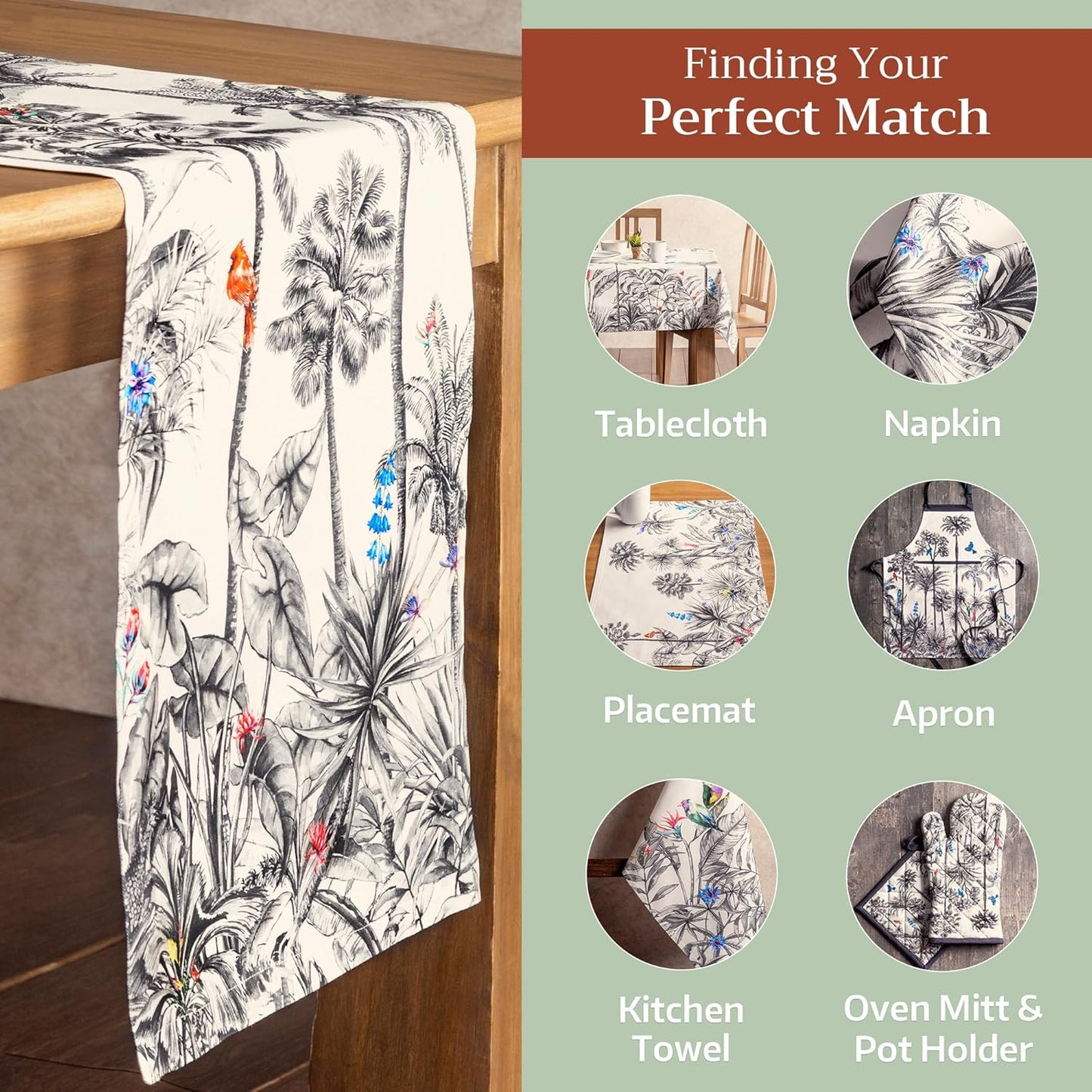 Maison d' Hermine Table Runner 100% Cotton Single Layer Table Runners 108 inches Long for Thanksgiving Christmas Decorations Home Kitchen Dining Party Wedding (Amazonia, 14.5" x 108")