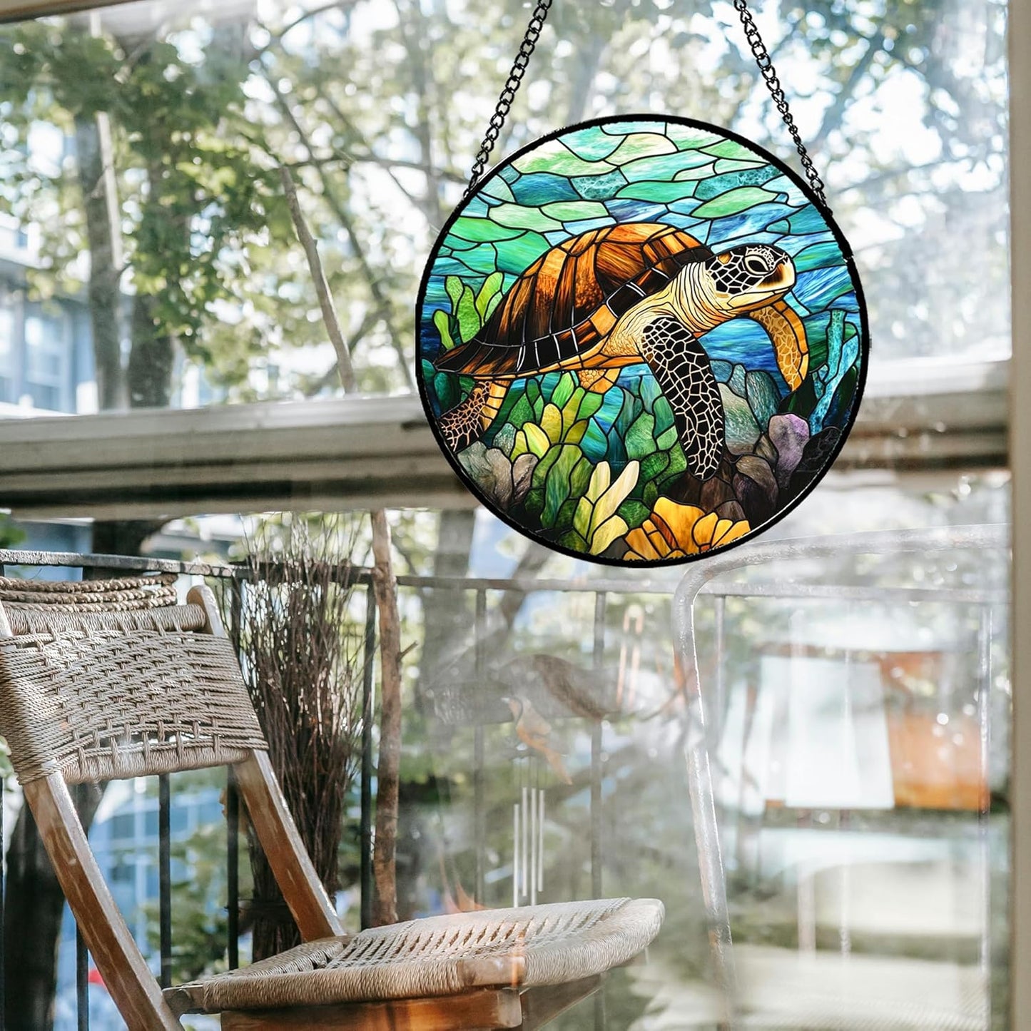 Stained Glass Window Hanging - Cute Sea Turtle Suncatcher for Door Garden Yard Blue Ocean Sun Catchers Decor Christmas Mother's Day Birthday Children's Gifts for Women Mom Nana Friend 6.3 in
