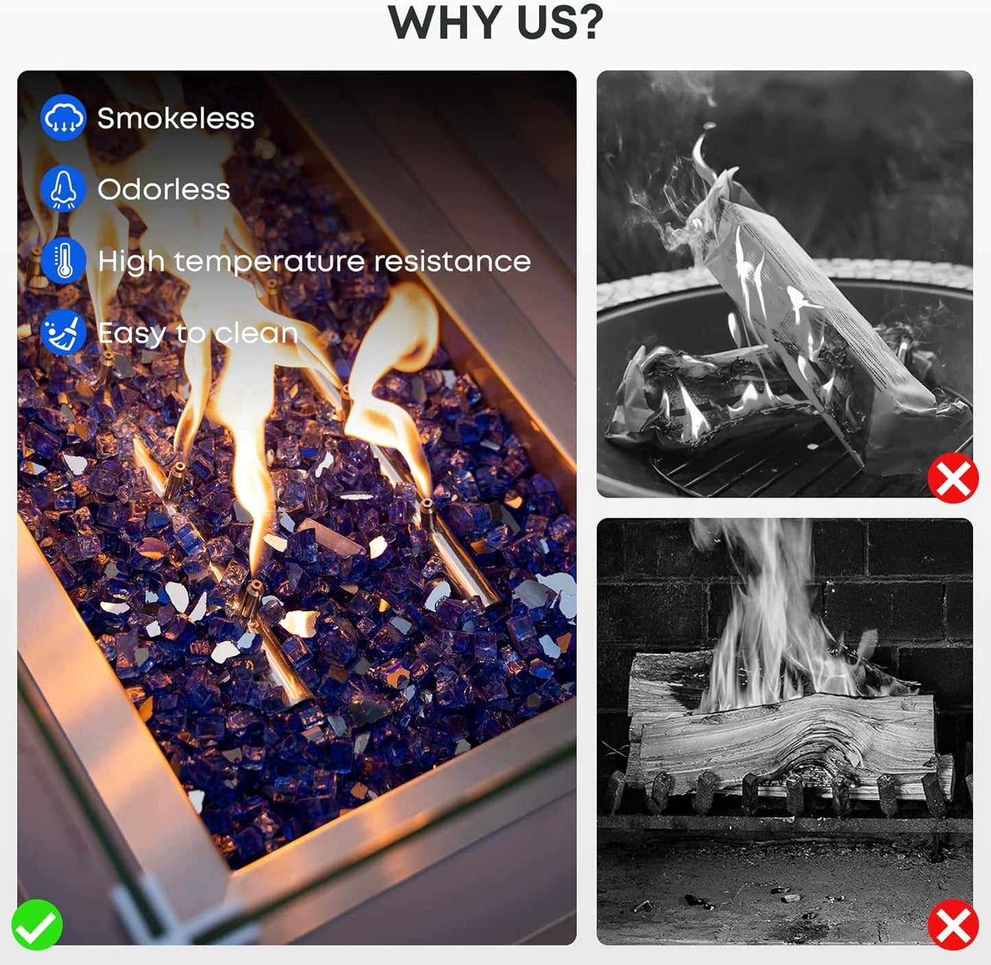 Stanbroil 10 Pound Fire Glass - 1/4 inch Reflective Tempered Fire Glass for Fireplace Fire Pit, Cobalt Blue Reflective