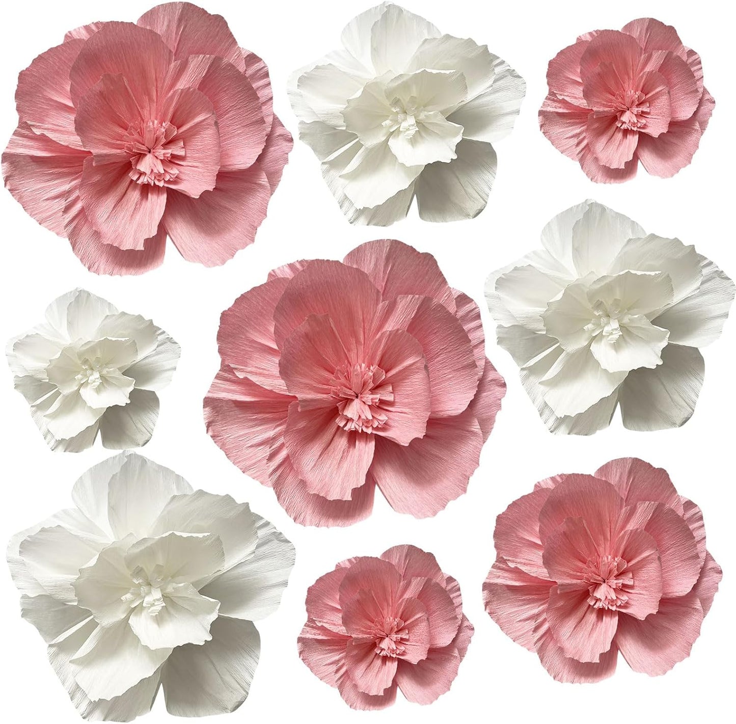BRT Bearingshui Crepe Paper Flowers Decoration for Wall Total 9 Pcs, Artificial Flowers Backdrop for Wedding Decor Baby Bridal Shower Birthday Party, Pink and White 3D Wall Flowers Decor