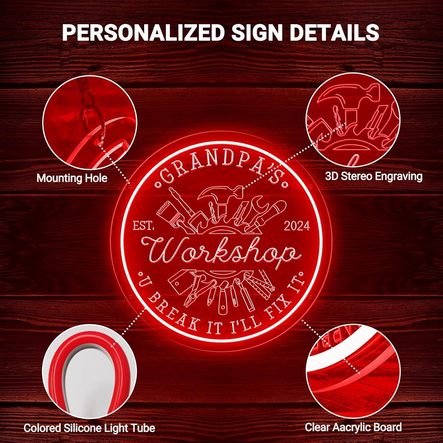 Custom Garage Neon Sign for Workshop, Personalized LED Wrench Tool Signs for Men Dad Gifts, Dimmable Customized Garage Light Up Signs for Carport Repair Shop Carbarn Man Cave Business Wall Decor