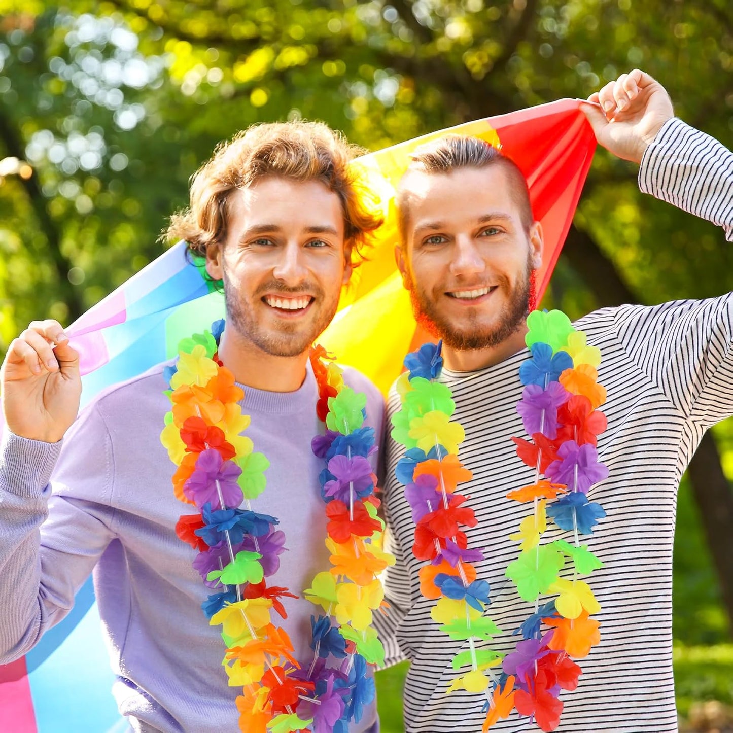 Hawaiian Leis Decorations, Luau Party Leis Bulk, Rainbow Hawaiian Pride Month Leis Accessories, Silk Flower Stuff Bulk, LGBT Gay Lesbian Lei for Parade Tropical Hawaiian Luau Party