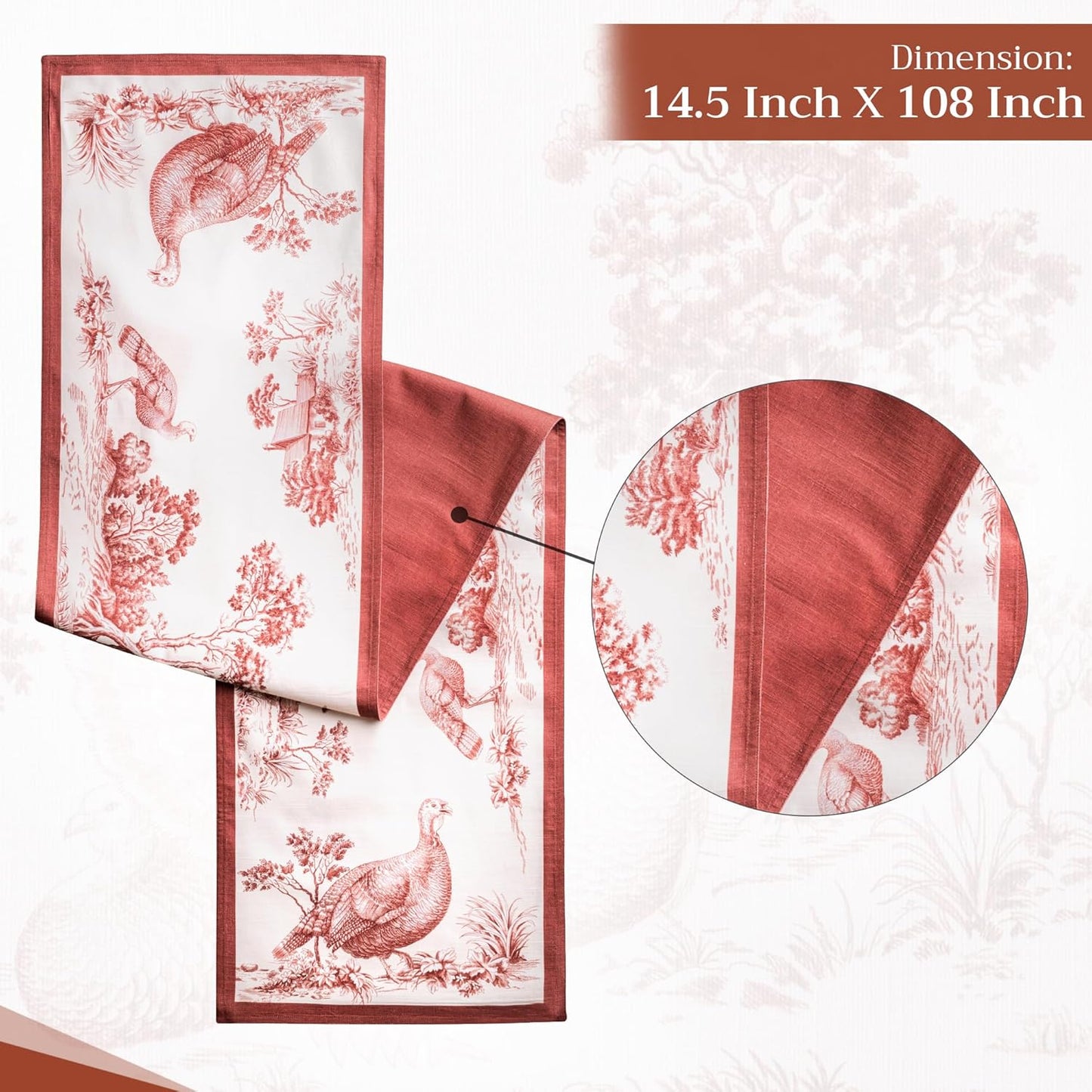 Maison d' Hermine Table Runner 100% Cotton Double Layer Table Runners 108 inches Long for Thanksgiving Christmas Decorations Home Kitchen Dining Party Wedding (Holy Jouy - Brown, 14.5" x 108")