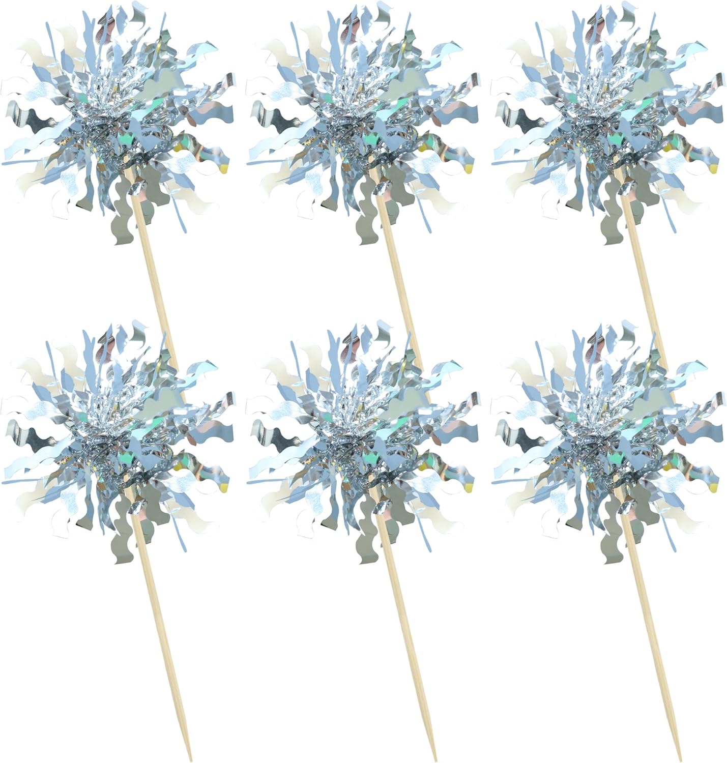 Gyufise 30Pcs Foil Firework Cupcake Toppers Sparkle Tinsel Cake Toppers Tinsel Drink Cake Decoration Cocktail Picks for Birthday Wedding Graduation Party Supplies Silver