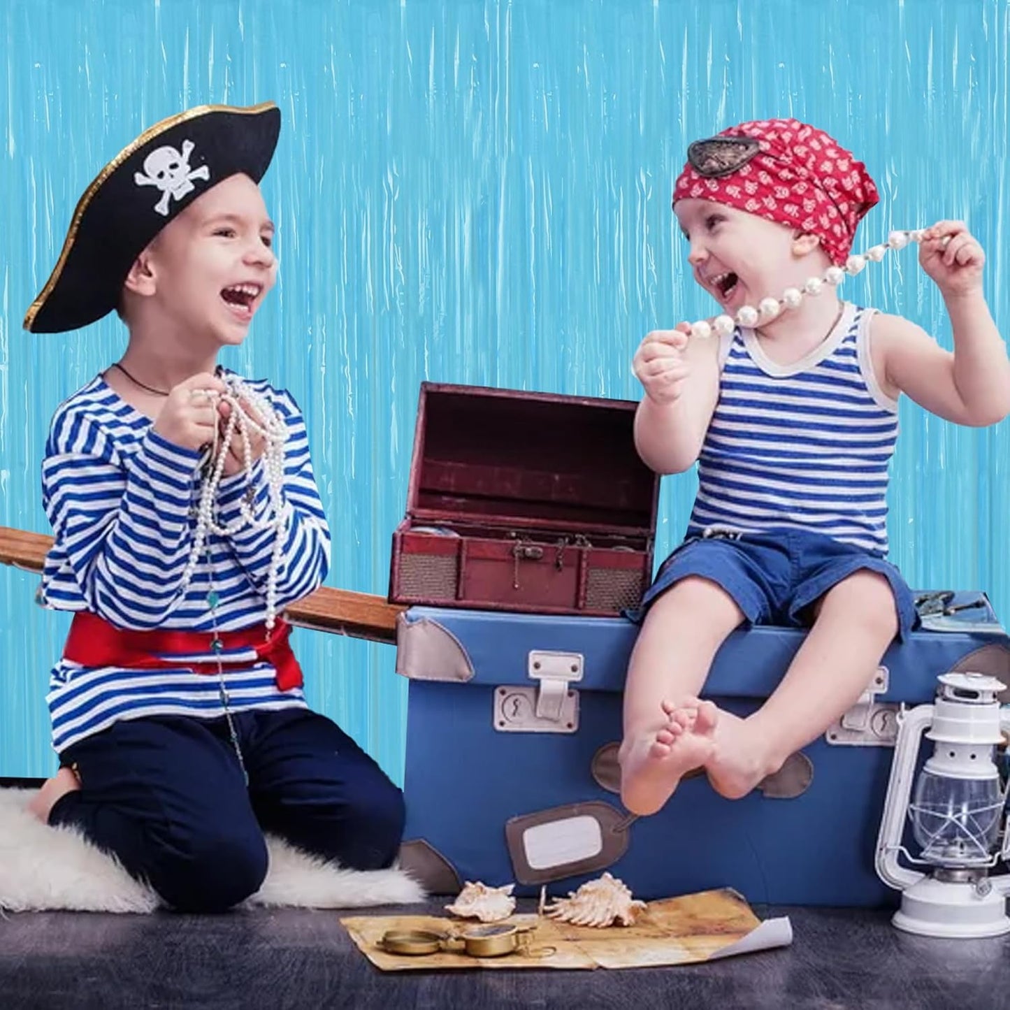 BEISHIDA 2Pcs Light Blue Door Streamer Fluorescent Blue Backdrop Blue Foil Fringe Curtains Tinsel for Birthday Baby Shower Backdrop Wedding Party Decoration (3.28 ft x 6.56 ft)