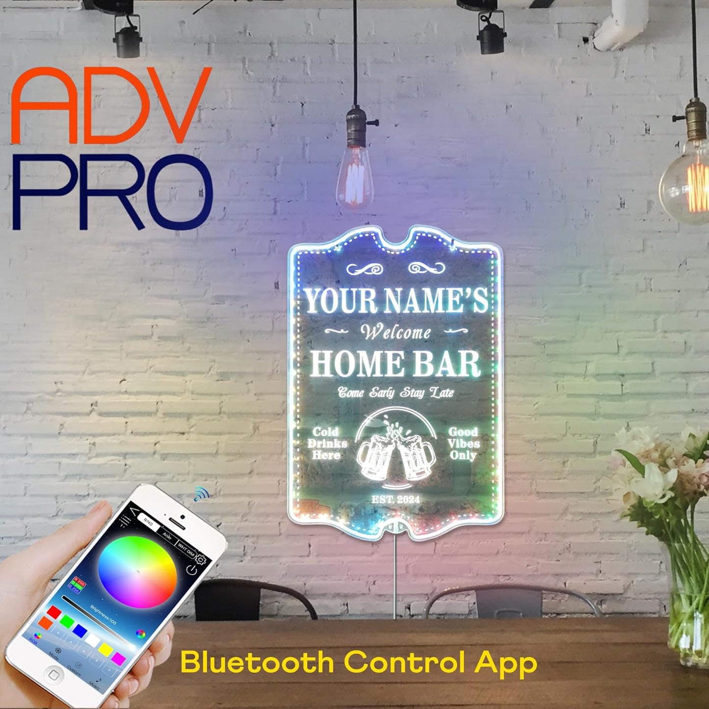 ADVPRO Personalized Your Name Home Bar RGB Dynamic Glam LED Sign - Cut-to-Edge Shape - Smart 3D Decoration - Multicolor Signage st06s43-fnd-p11c-tm-c