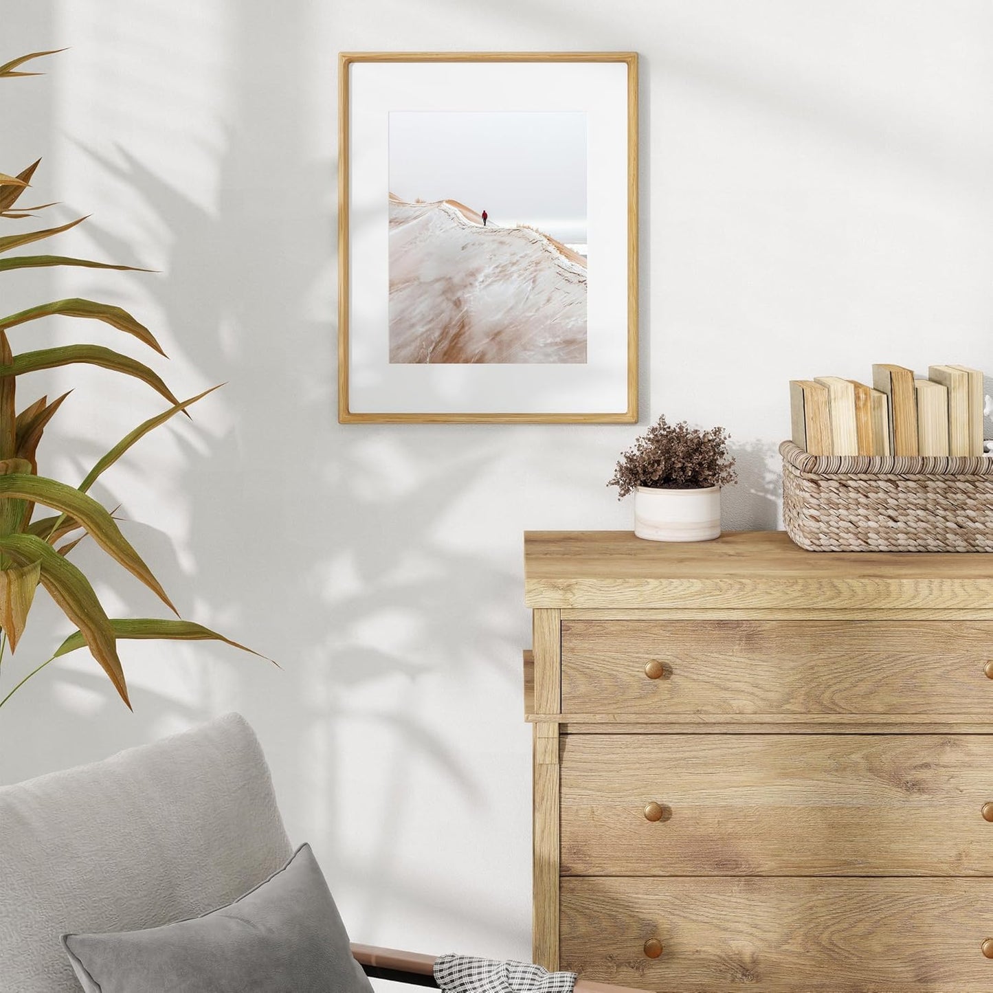 16x20 Frames USA-Sourced Natural Oak Wood Solid Wood Picture Frame Handcrafted Rounded Corner with Mat to 11x14 Display with Real Glass Family Picture, Wedding Picture