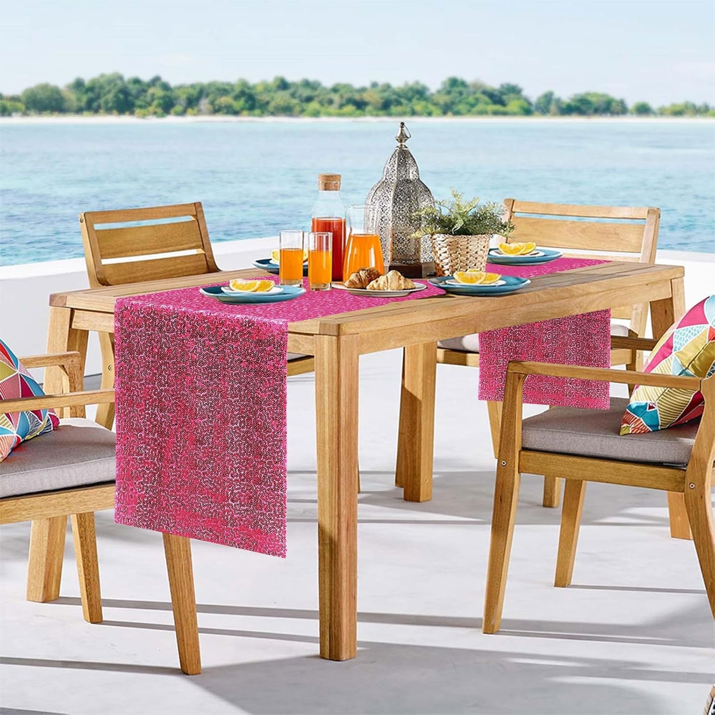 10 Packs 12 x 72 inches Sequin Table Runner, Hot Pink Glitter Table Runner for Birthday Party Supplies Wedding Engagement Baby Shower Holiday Celebration Event Decorations