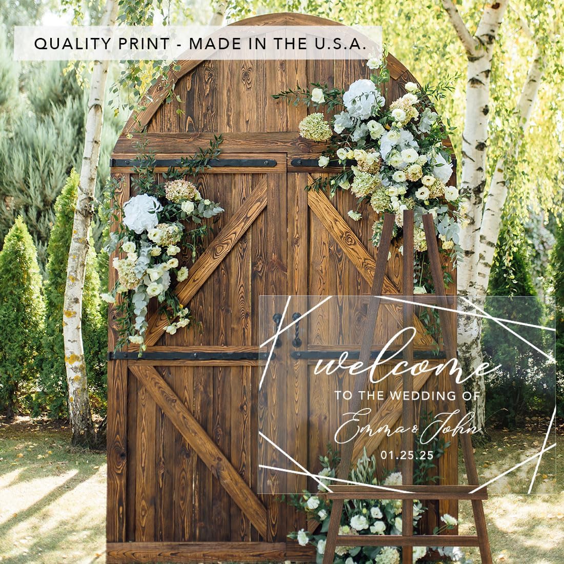 Andaz Press Custom Large Wedding Acrylic Sign, 16 x 24 Inches, Geometric Welcome, Personalized Sign, Welcome Sign For Modern Wedding Theme Wedding Decorations