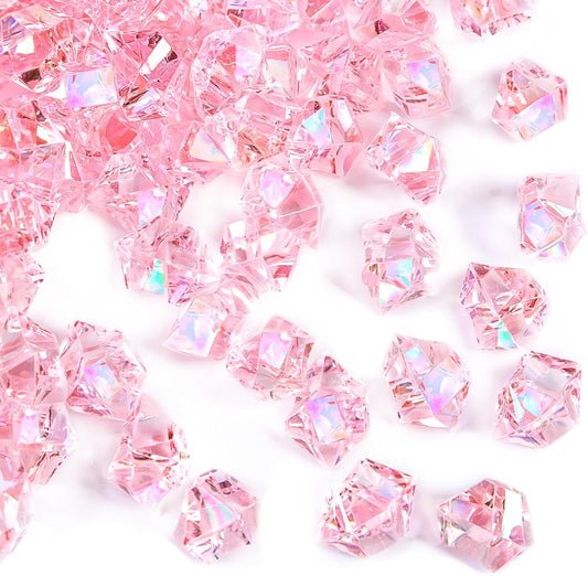 DomeStar Dazzling Pink Ice Rocks, 180PCS Holographic Acrylic Crushed Ice Sparkling Fake Diamonds Holographic Plastic Gems for Vases Fillers Table Scatter Decoration