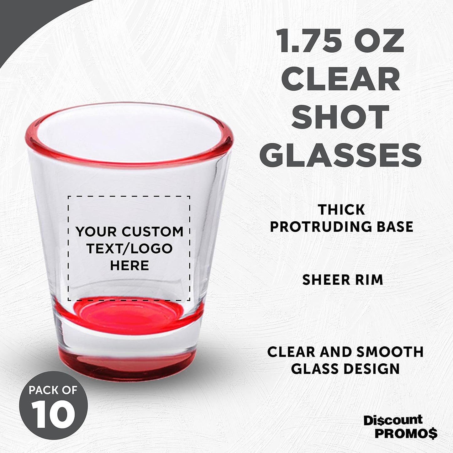 Custom Shot Glasses 1.75 oz. Set of 10, Personalized Bulk Pack - Great for Wedding Favors, Bachelorette Party Decorations, Party Fovors, Color Bottom - Red